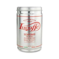 Lucaffé Decaffeinato coffee beans in a 250g can