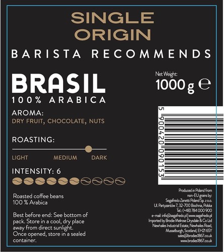 Segafredo Single Origin Brasil coffee beans 1kg